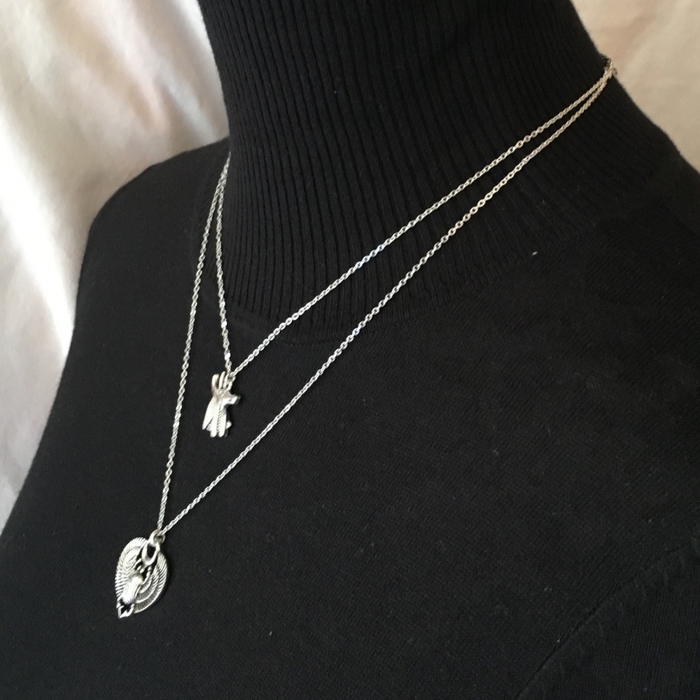 “Book of the Dead" Handmade Dainty 2-Layer Egyptian Necklace, Anubis, Scarab - Picture 5 of 14